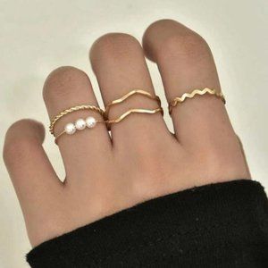 5 piece Faux Pearl Stacking Rings